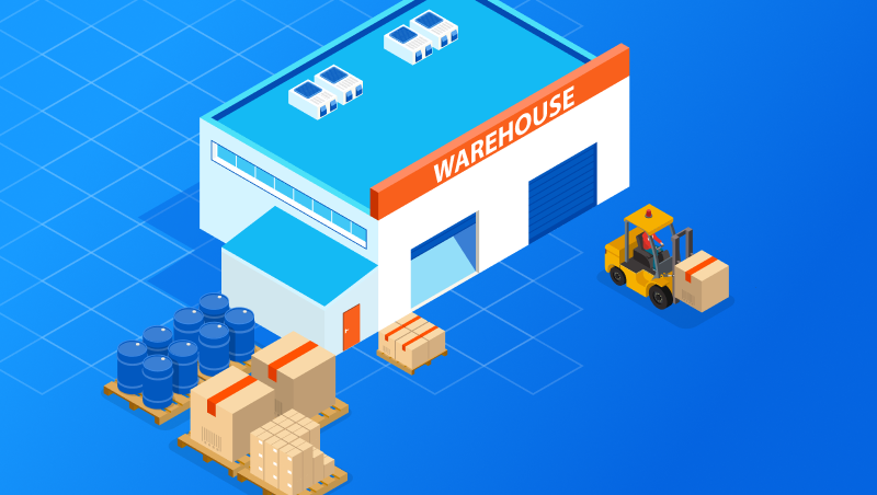 An Illustrated Image of a warehouse in and out